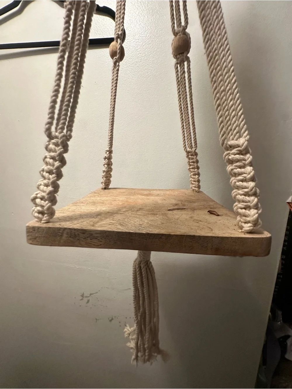 Handmade Macramé Hanging Shelf with Wooden Beads - Natural Cream